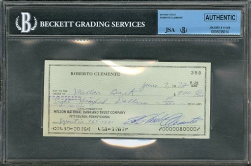 1972 Roberto Clemente Signed Mellon National Bank Check